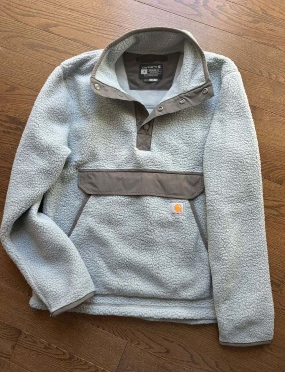 Carhartt Mens Size S Relaxed Fit Sherpa Fleece Snap Pullover Anorak Grey Sage